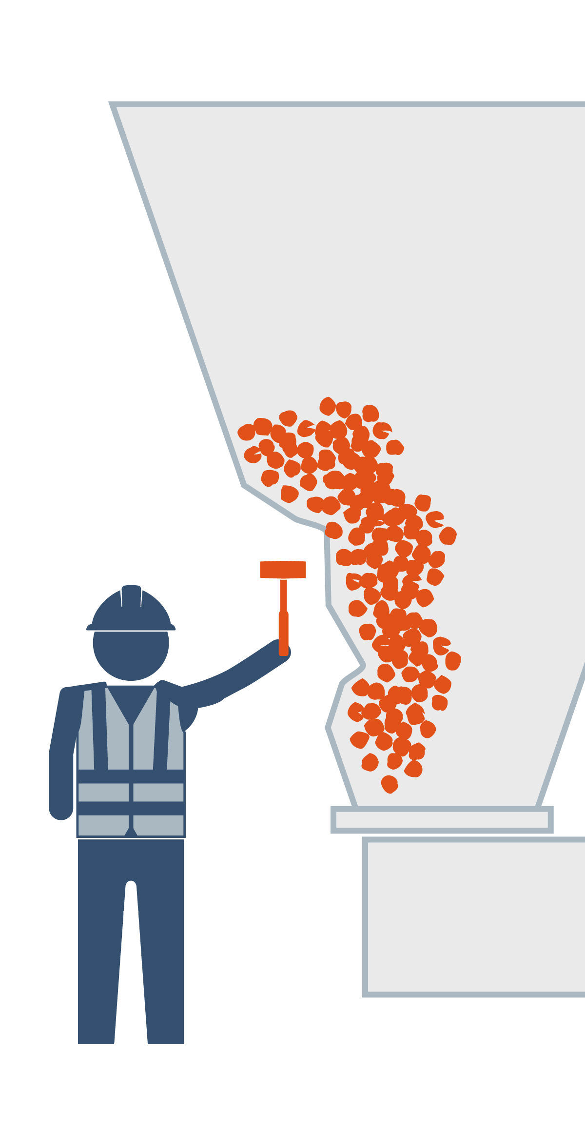 worker hammering hopper -equipment damage risk example
